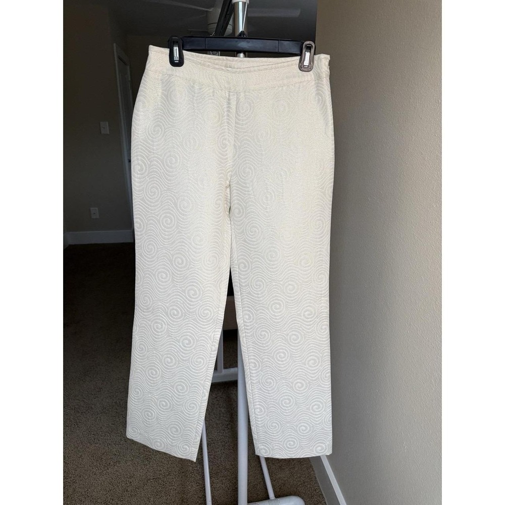 Bloomingdale's Jacquard Pants Women 4P Cream Gold Excellent Swirl Dress Trousers